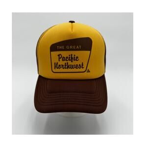 The Great PNW Pacific Northwest Trucker Hat Brown Yellow Snapback
